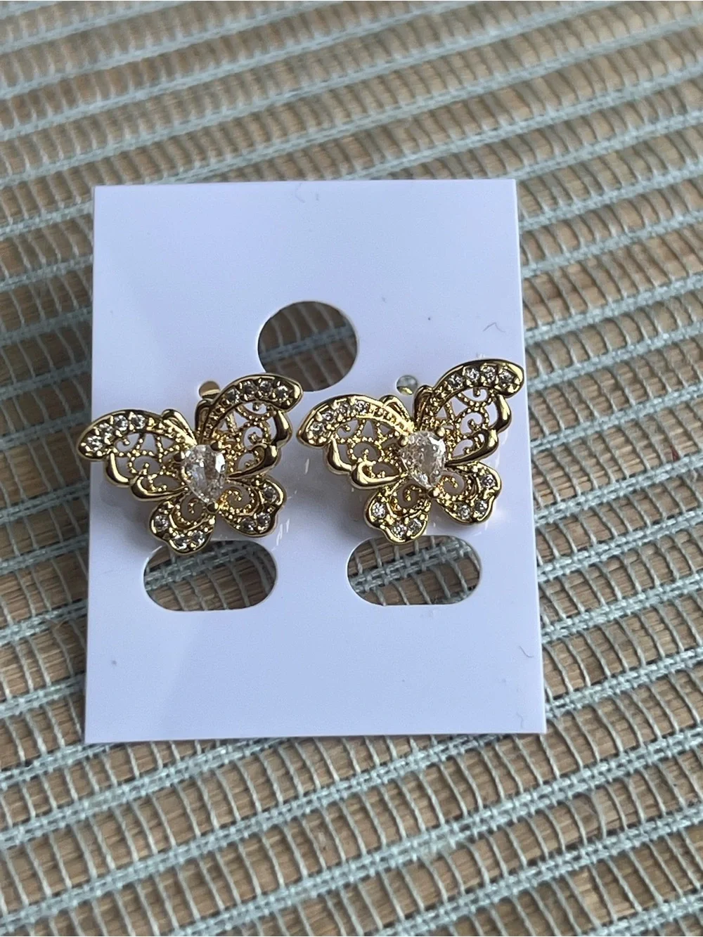 ⭐️-Gold Butterfly Crystal Stud Earrings